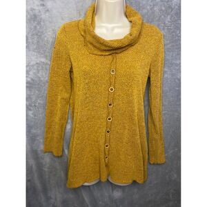 Pure Essence‎ Mustard Yellow Cowl Neck Button Front Knit Tunic Sweater M M